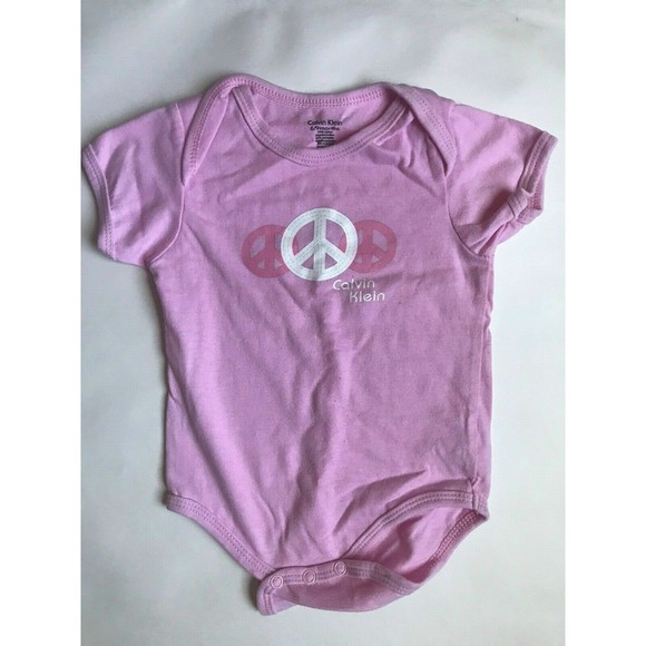 Girl's Size 9m 6-9 Months Lot of 3 Calvin Klein Peace Sign Tops in Pink, White - Picture 2 of 7